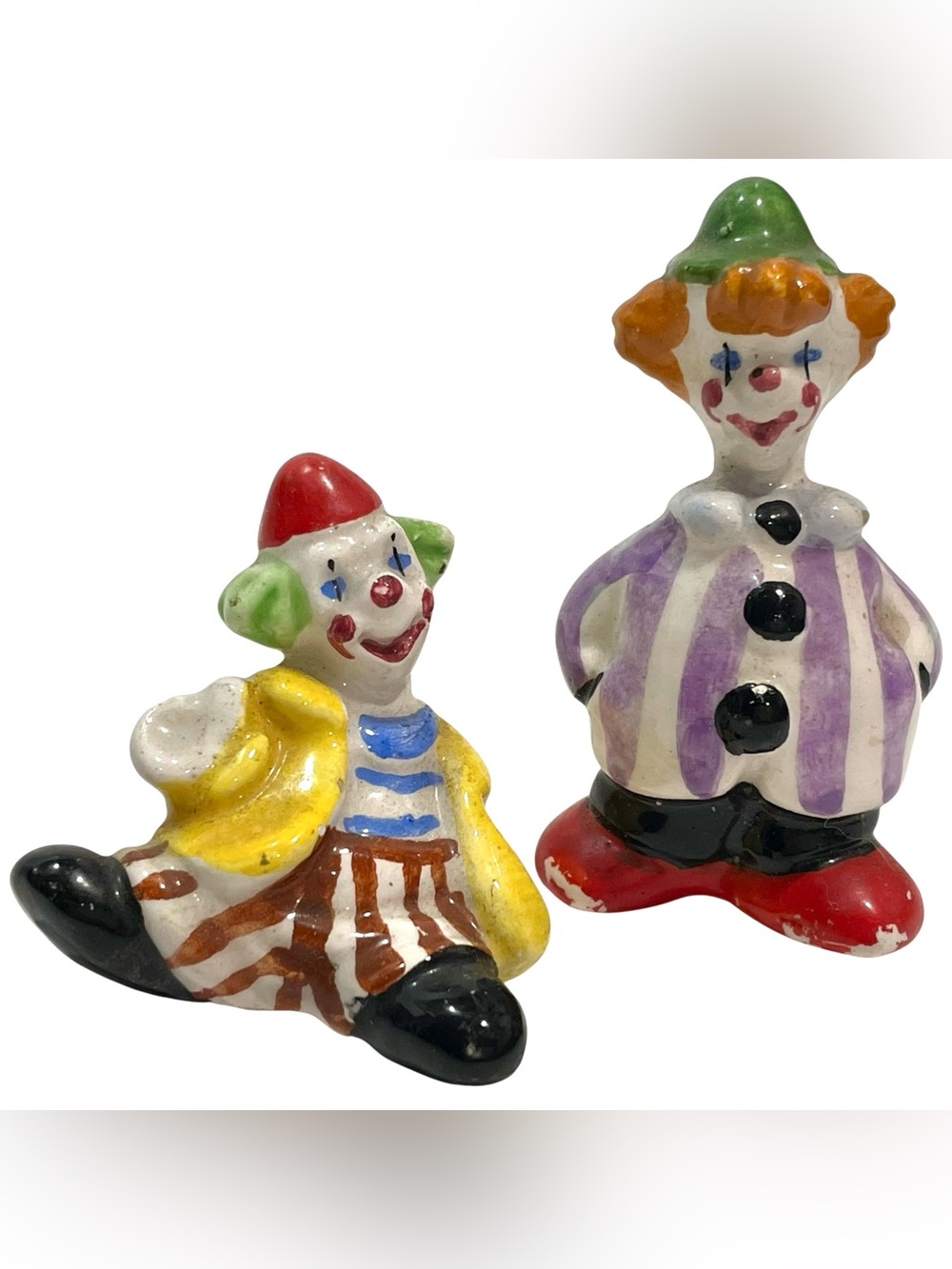Vintage 1950s Kitschy Colorful Circus Clowns Ceramic Figurines - Made in Japan